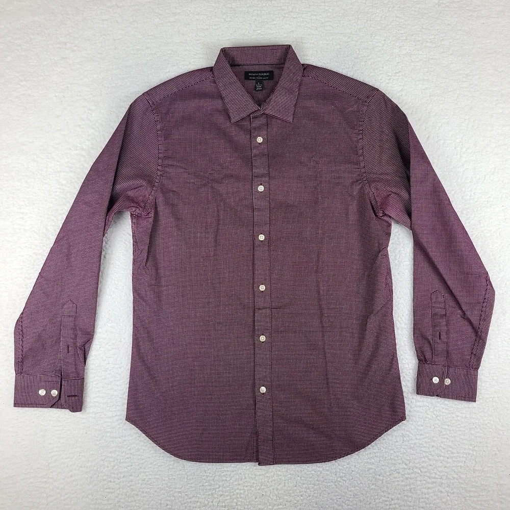 Banana Republic Shirt Mens Large Dark Red White Non Iron Tailored Slim Button Up